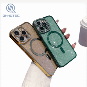 solid color plating glitter magnetic charging iphone 14 pro case