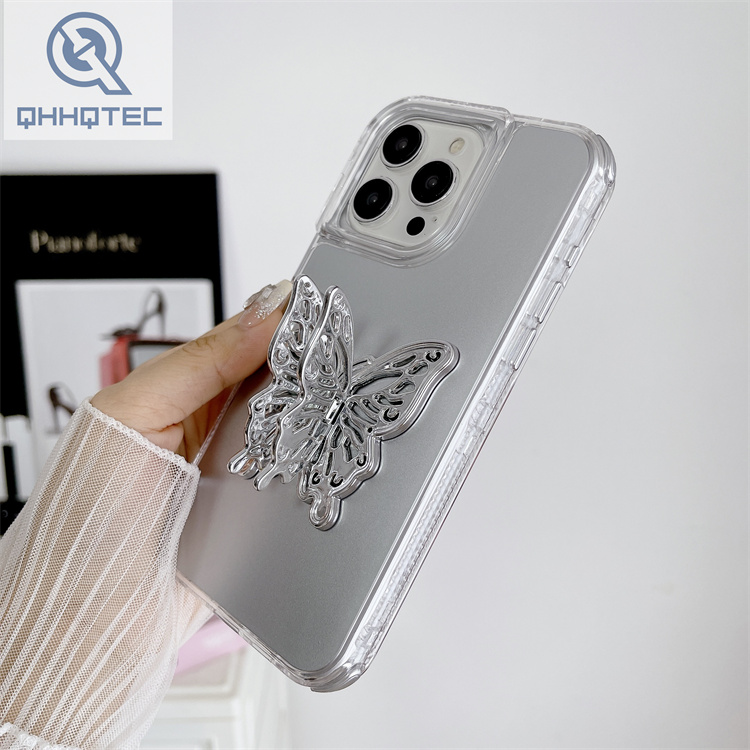 3 in 1 pure color phone case with butterfly bracket