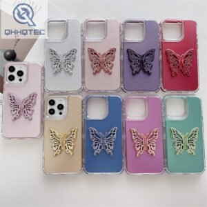 3 in 1 pure color phone case with butterfly bracket