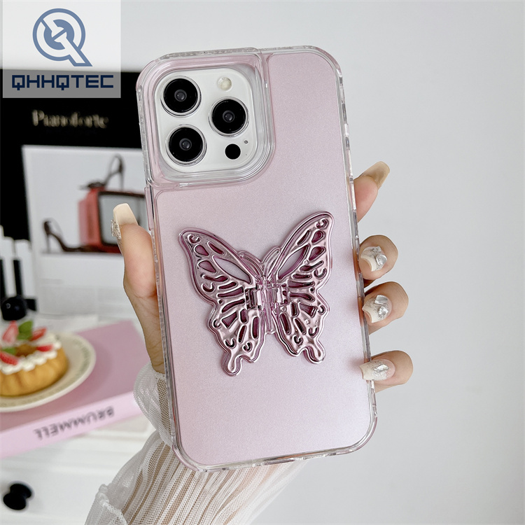 3 in 1 pure color phone case with butterfly bracket