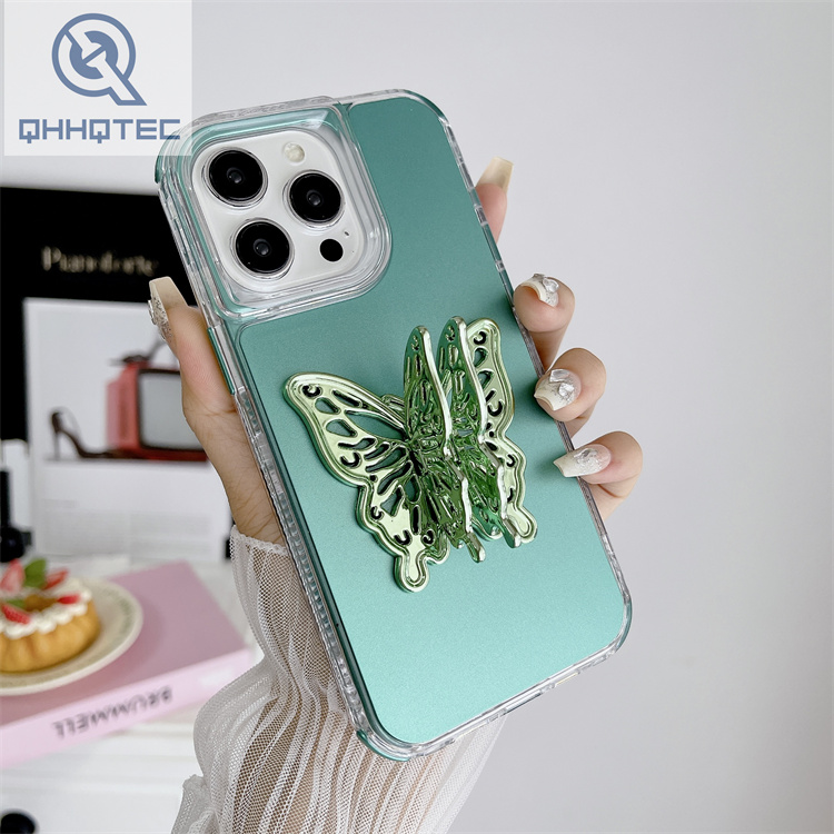 3 in 1 pure color phone case with butterfly bracket