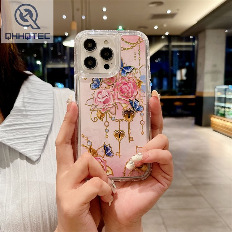 3 in 1 design tpu+pc material flower pattern phone case
