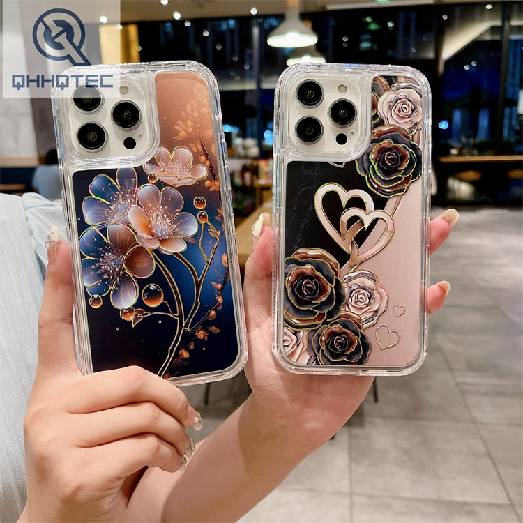 3 in 1 design tpu+pc material flower pattern phone case