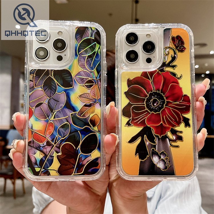 3 in 1 design tpu+pc material flower pattern phone case