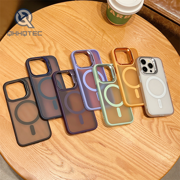 solid color magnetic mobile phone case lens frame holder iphone 16 pro max