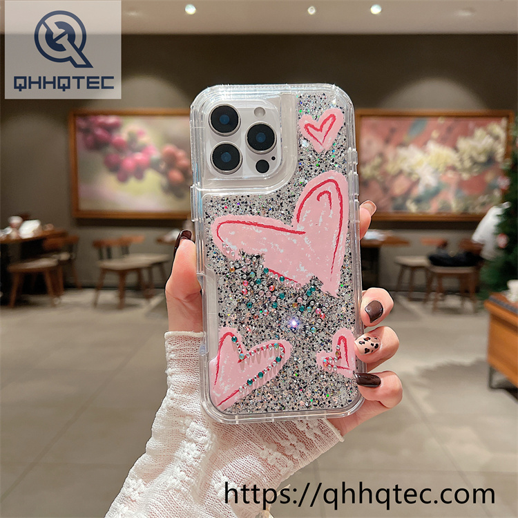 rabbit rainbow flower diamond epoxy painted 2 in 1 phone case