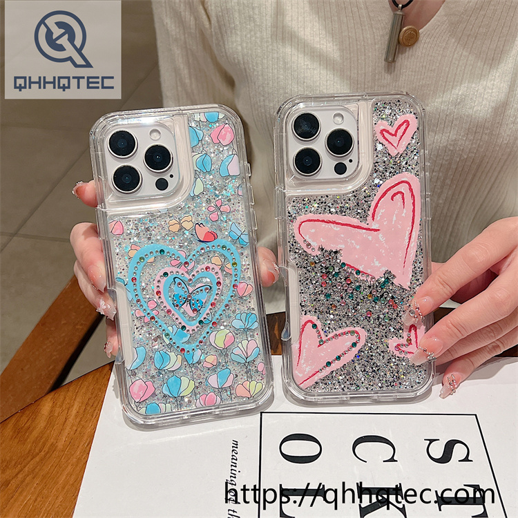 rabbit rainbow flower diamond epoxy painted 2 in 1 phone case