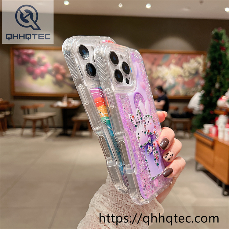 rabbit rainbow flower diamond epoxy painted 2 in 1 phone case