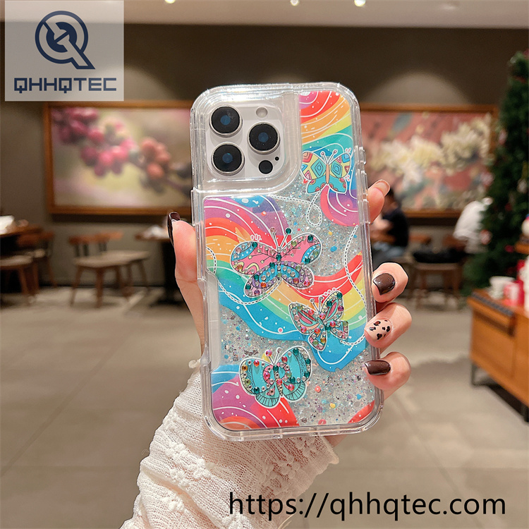 rabbit rainbow flower diamond epoxy painted 2 in 1 phone case