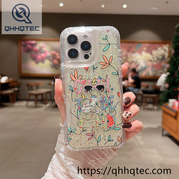 rabbit rainbow flower diamond epoxy painted 2 in 1 phone case