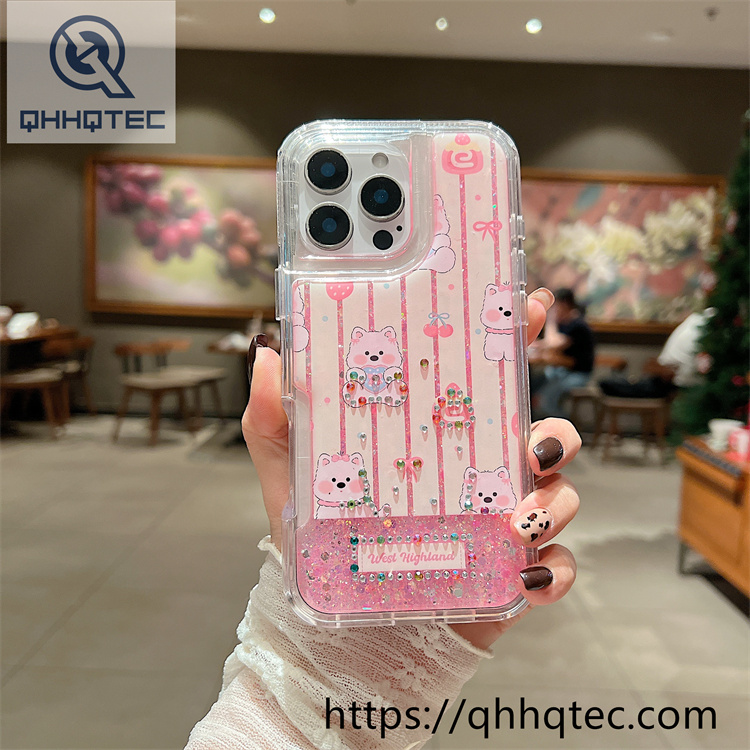 rabbit rainbow flower diamond epoxy painted 2 in 1 phone case