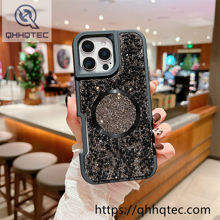 solid color frame full diamonds 2 in 1 magsafe case