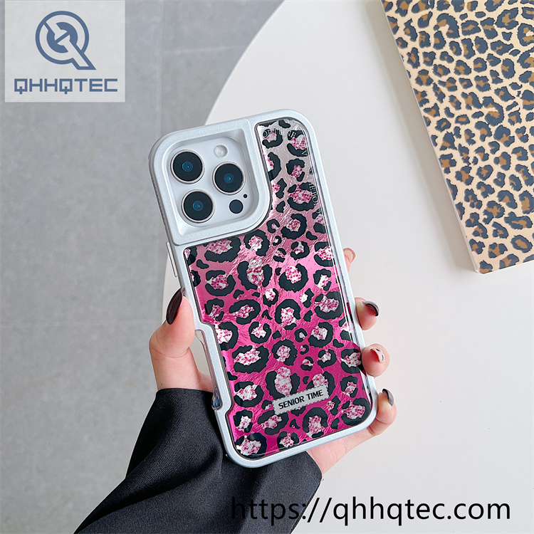 solid color frame 2 in 1 leopard case