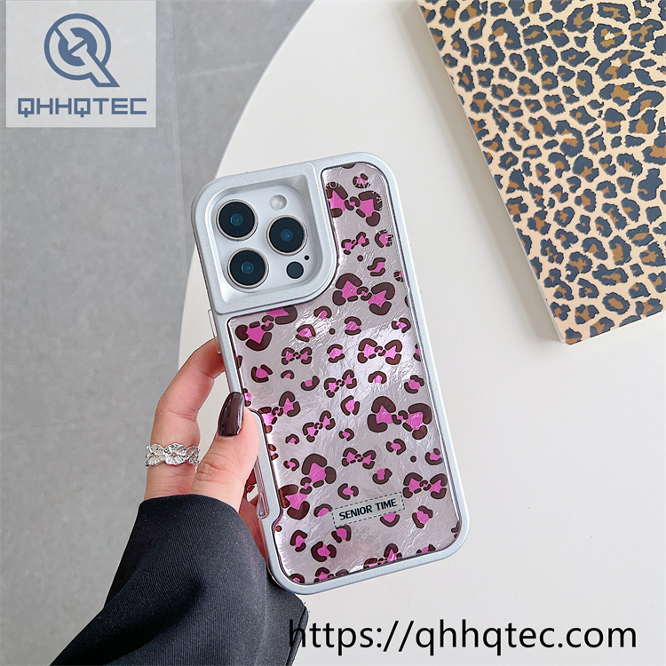 solid color frame 2 in 1 leopard case