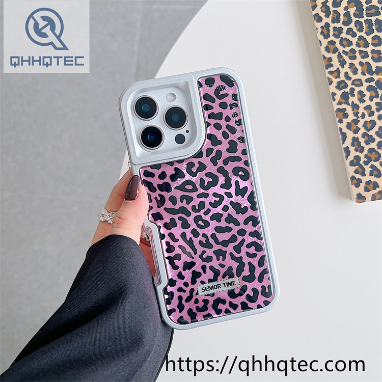 solid color frame 2 in 1 leopard case