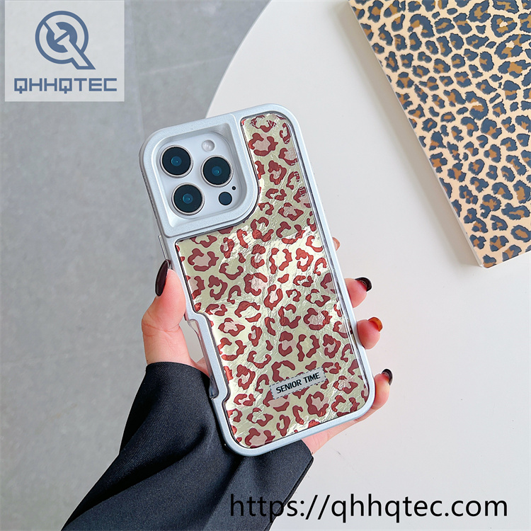 solid color frame 2 in 1 leopard case