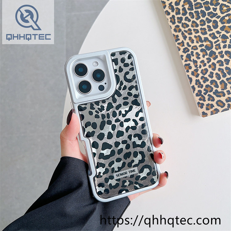 solid color frame 2 in 1 leopard case