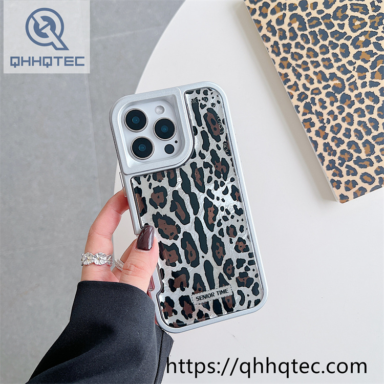 solid color frame 2 in 1 leopard case