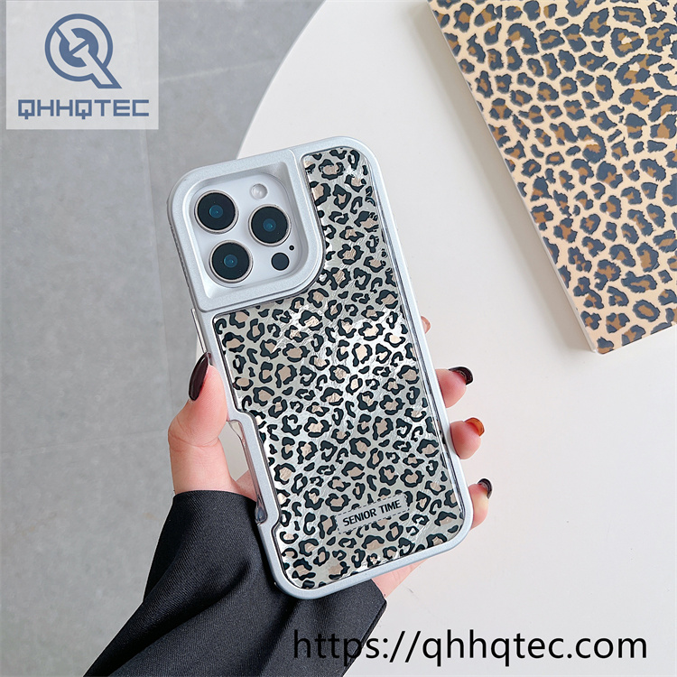 solid color frame 2 in 1 leopard case