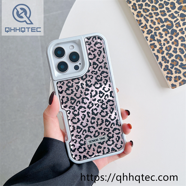 solid color frame 2 in 1 leopard case