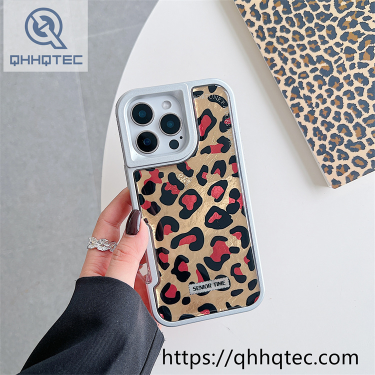 solid color frame 2 in 1 leopard case