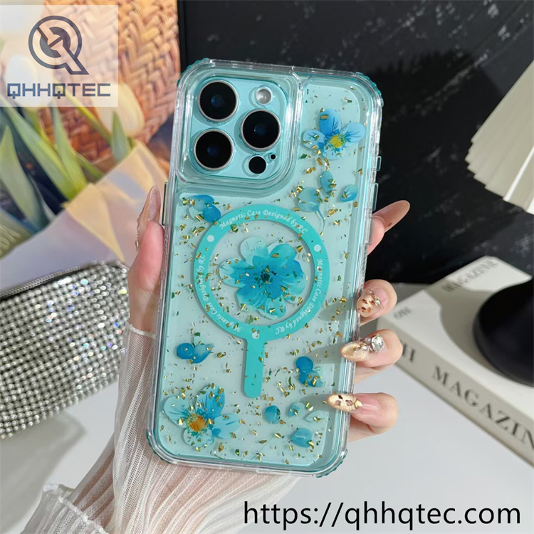 flower painted glue magnetic three in one mobile phone case