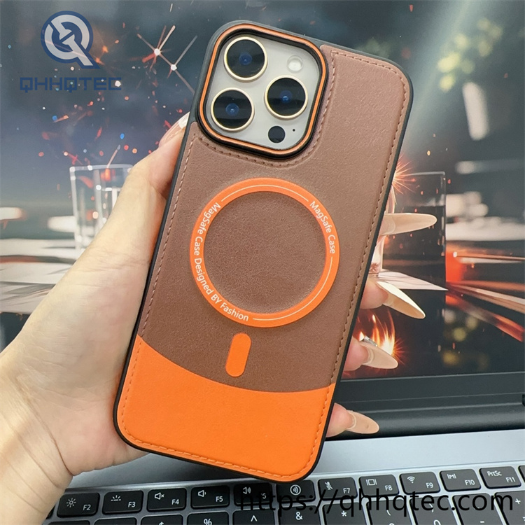 patch leather blocking color magsafe case