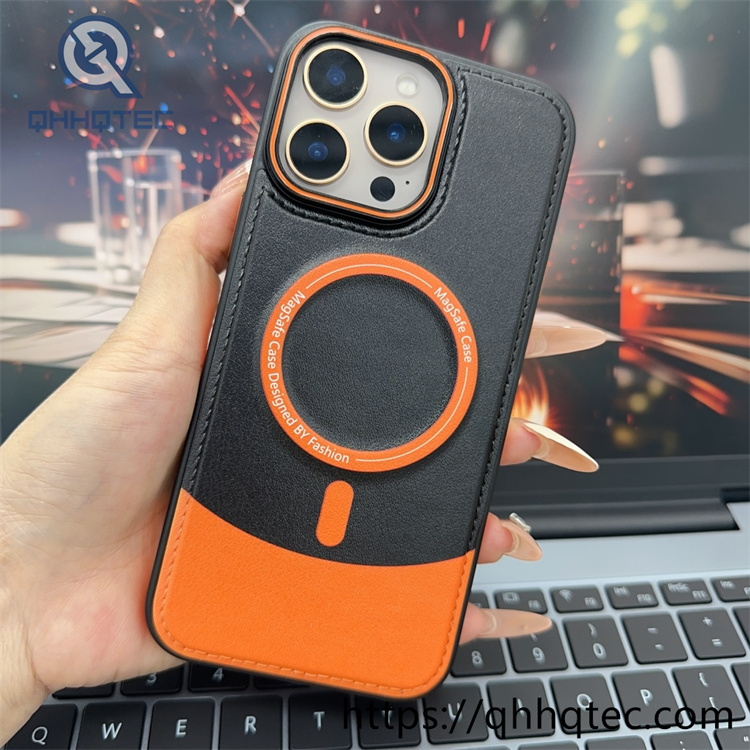 patch leather blocking color magsafe case