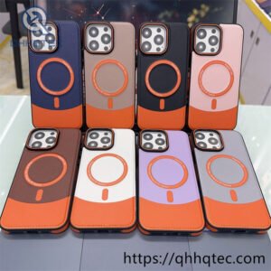 patch leather blocking color magsafe case