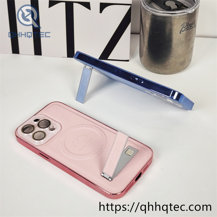 electroplating leather original color magnetic charging phone case with stand