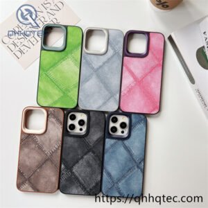 colorful checkered denim texture phone case