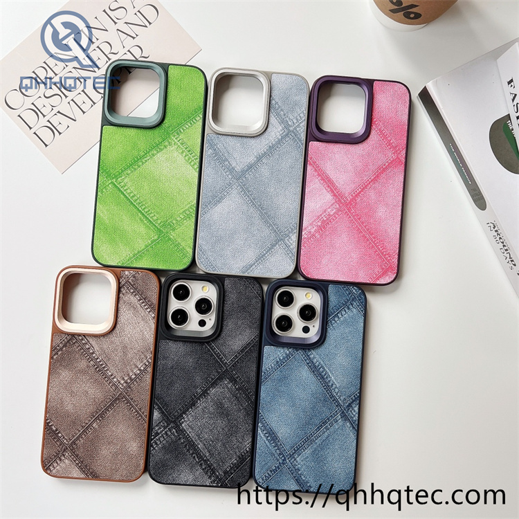 colorful checkered denim texture phone case
