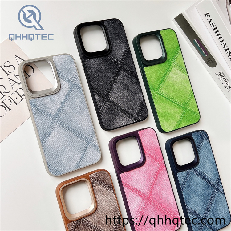 colorful checkered denim texture phone case
