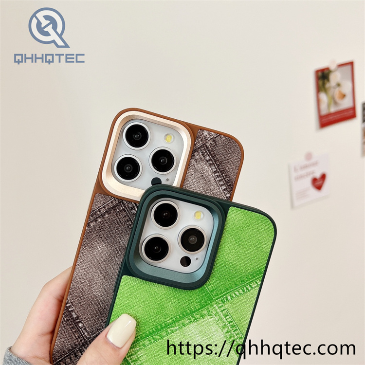 colorful checkered denim texture phone case