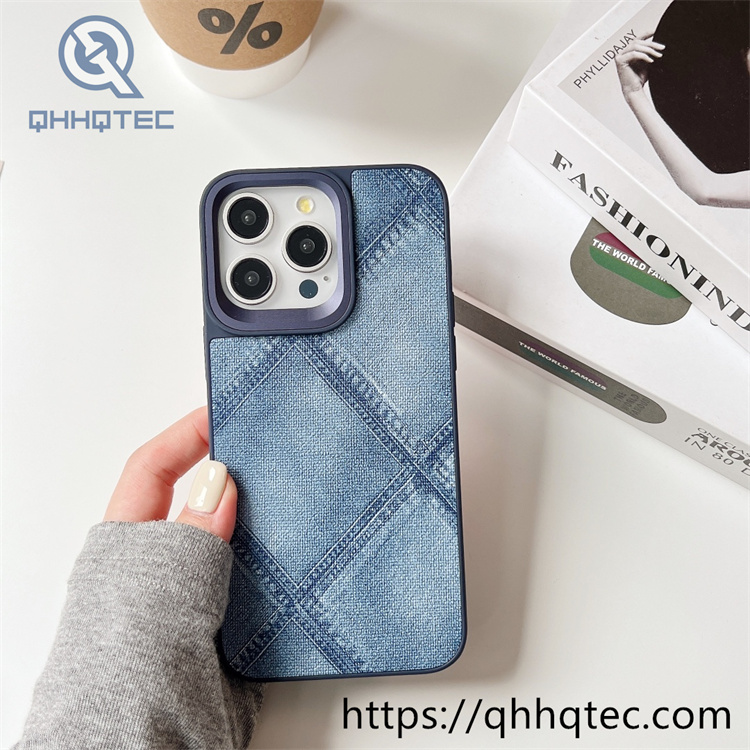 colorful checkered denim texture phone case