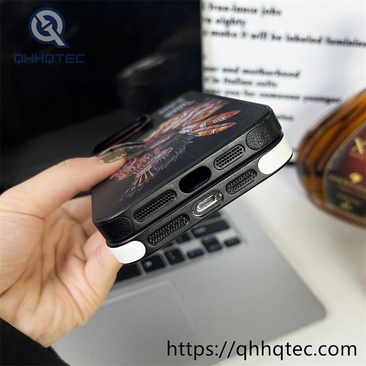 side leather imitation embroidery animal magnetic phone case