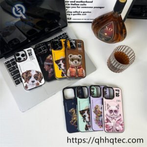 side leather imitation embroidery animal magnetic phone case