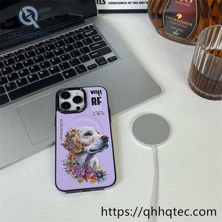 side leather imitation embroidery animal magnetic phone case