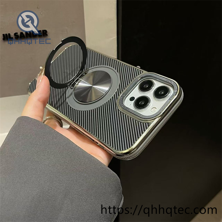 electroplating frame carbon fiber 360° rotating bracket magnetic mobile phone case