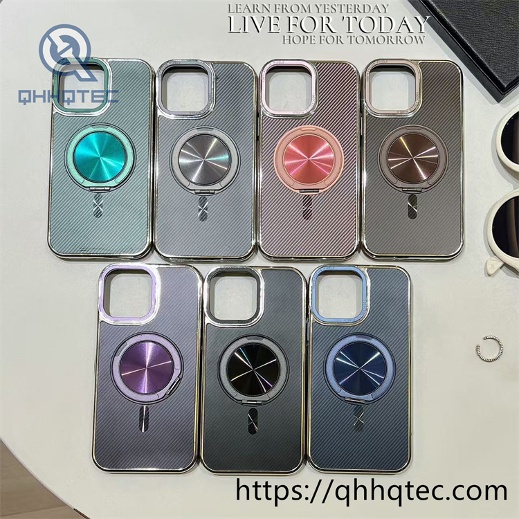 electroplating frame carbon fiber 360° rotating bracket magnetic mobile phone case