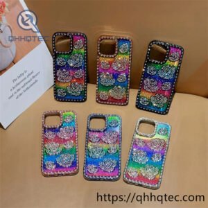 rainbow color 3d rose diamond phone case