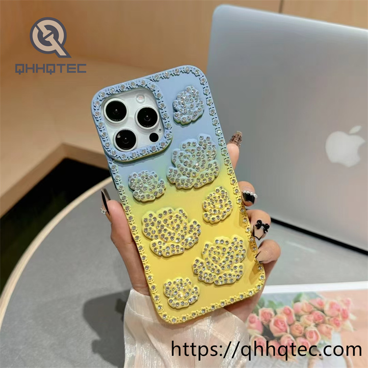 gradient two color 3d rose diamond phone case