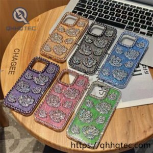gradient two color 3d rose diamond phone case