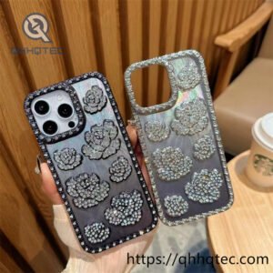 gradient two color 3d rose diamond phone case
