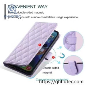 rhombus shape design leather folding phone cover