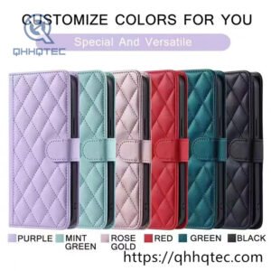 rhombus shape design leather folding phone cover