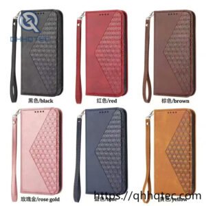 rhombus shape design leather folding phone cover (复制)