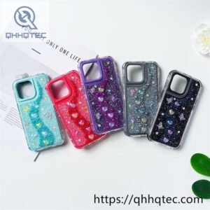 pearl heart shiny sequins decoration 3 in 1 phone case