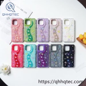 pearl heart shiny sequins decoration 3 in 1 phone case