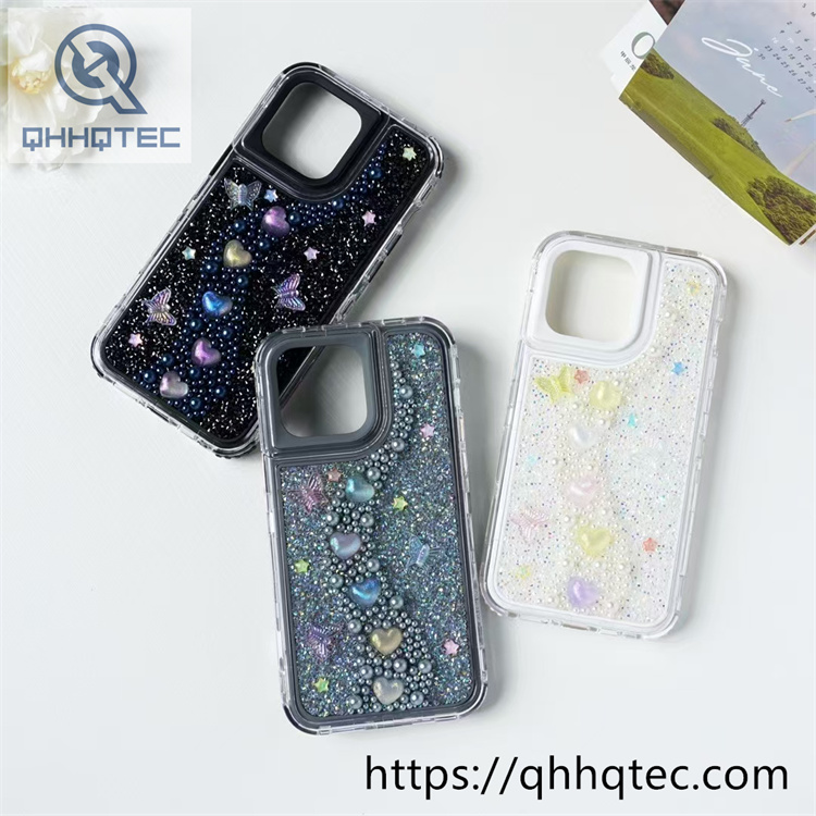 heart shiny sequins decoration 3 in 1 dripping case